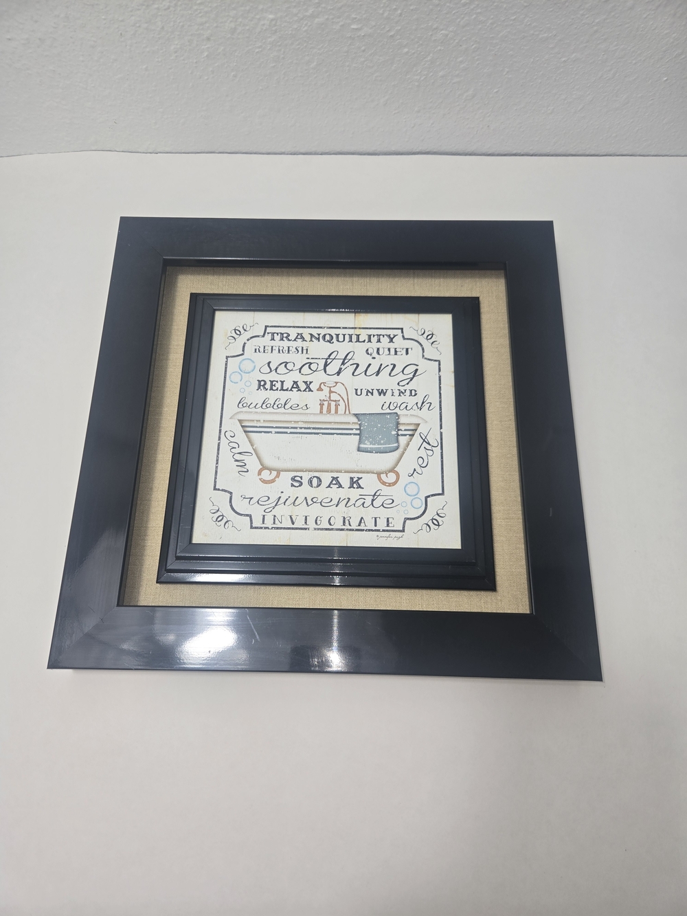 Framed Bath-Themed Wall Art - Blue, Cream, Black